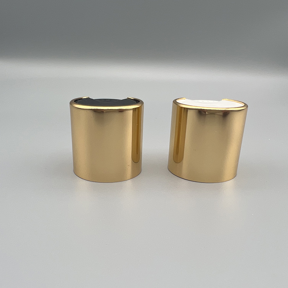 24/410 shiny glod aluminum with black and white color disc top cap
