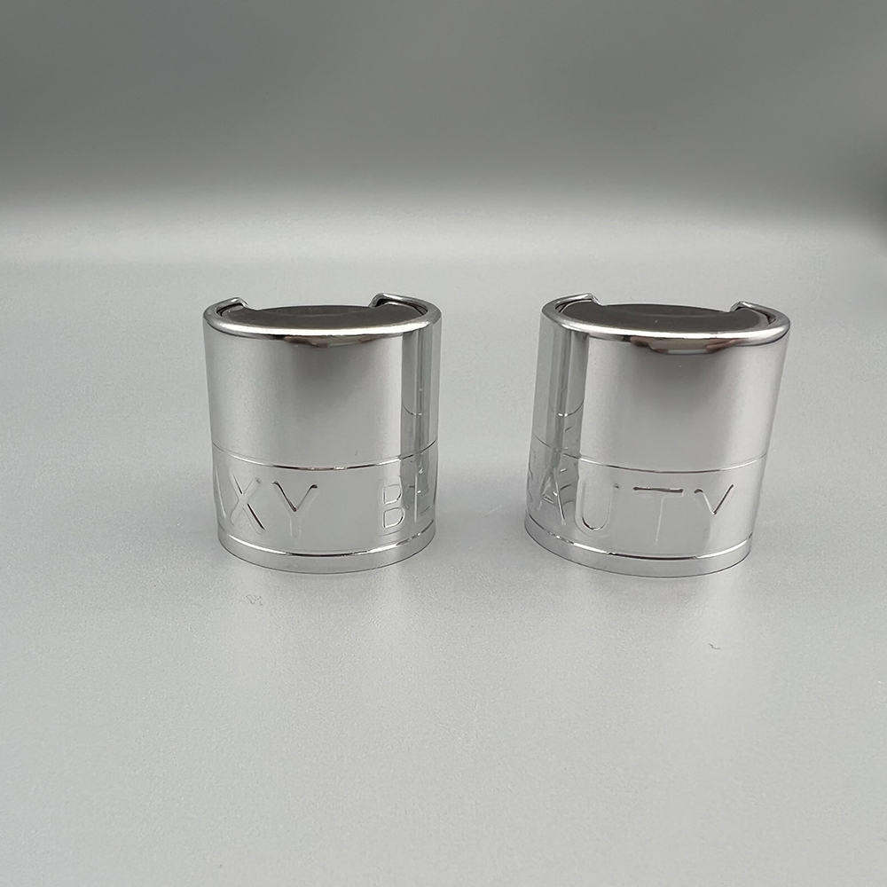 24/410 silver color aluminum and plastic disc top cap with logo